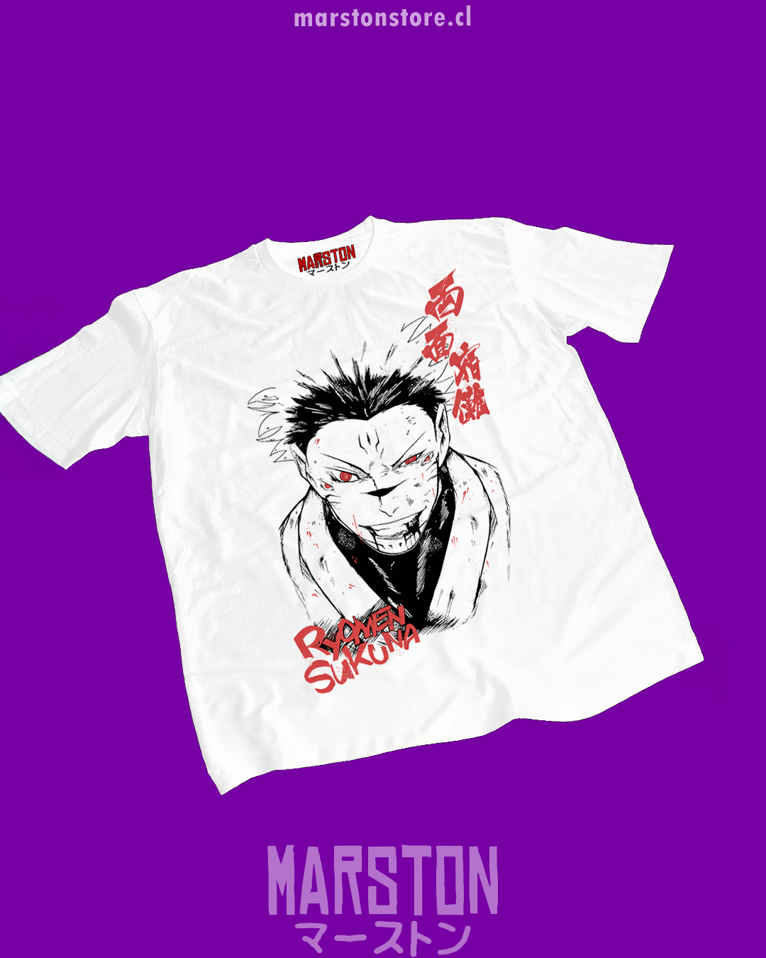 Polera blanca Jujutsu Kaisen con diseño de Ryomen Sukuna