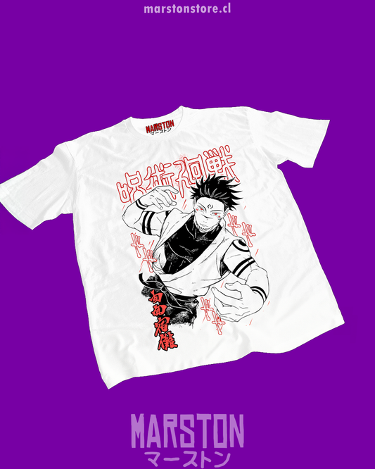 Polera blanca Jujutsu Kaisen con diseño de Ryomen Sukuna