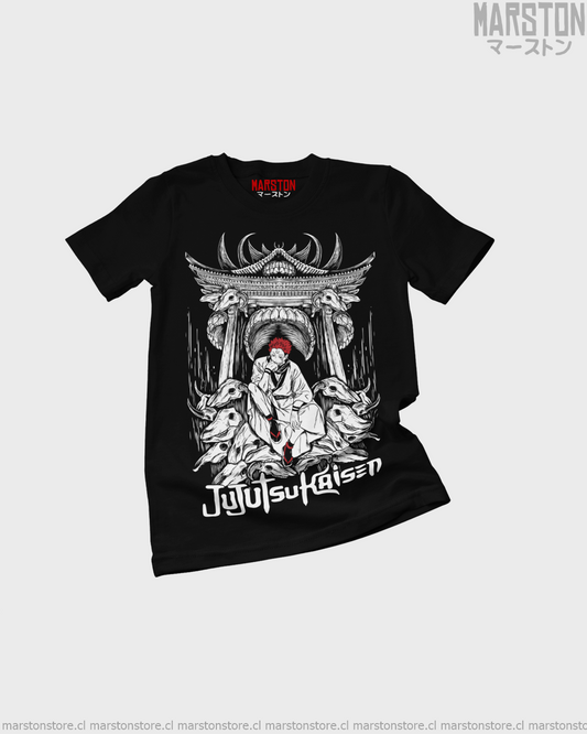 Polera negra Jujutsu Kaisen con diseño de Ryomen Sukuna