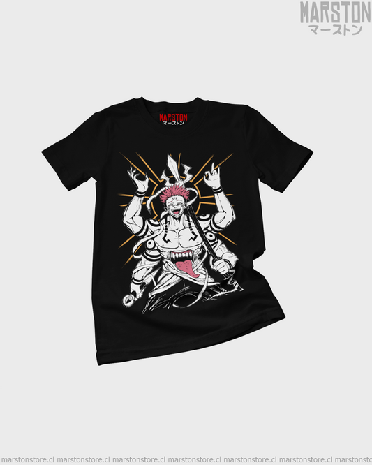 Polera negra Jujutsu Kaisen con diseño de Ryomen Sukuna