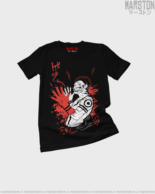 Polera negra Jujutsu Kaisen con diseño de Ryomen Sukuna