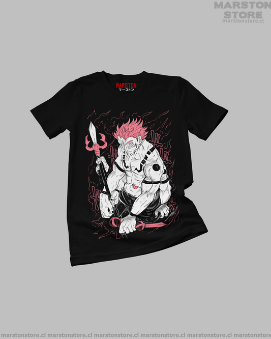 Polera negra Jujutsu Kaisen con diseño de Ryomen Sukuna