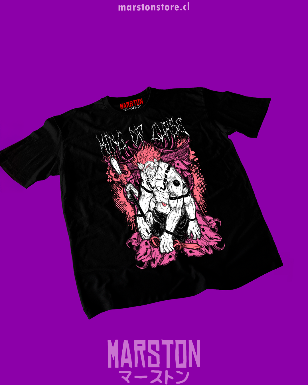 Polera negra Jujutsu Kaisen con diseño de Ryomen Sukuna