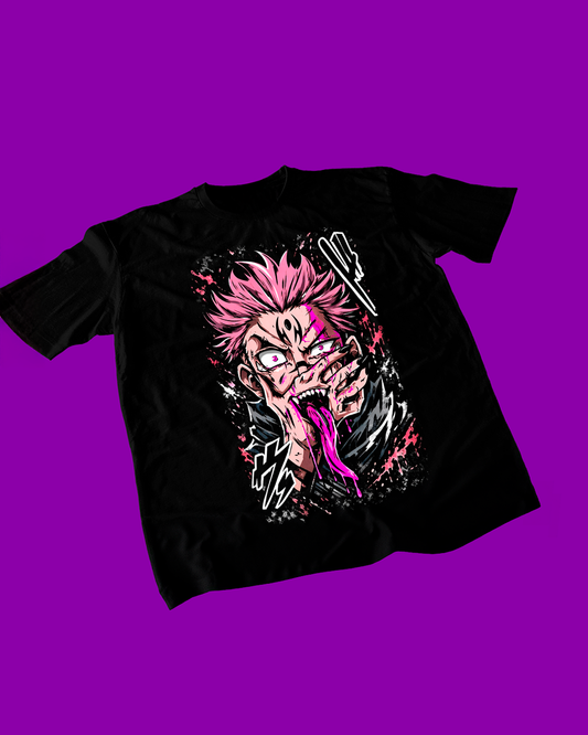 Polera negra Jujutsu Kaisen con diseño de Ryomen Sukuna
