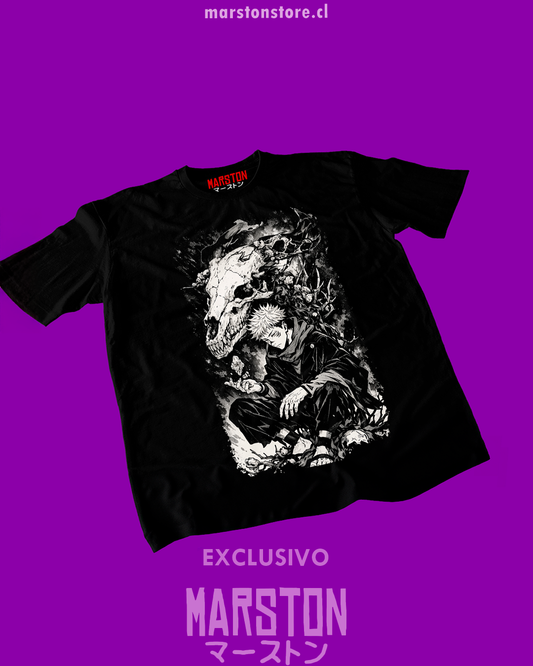 Polera negra Jujutsu Kaisen con diseño de Ryomen Sukuna