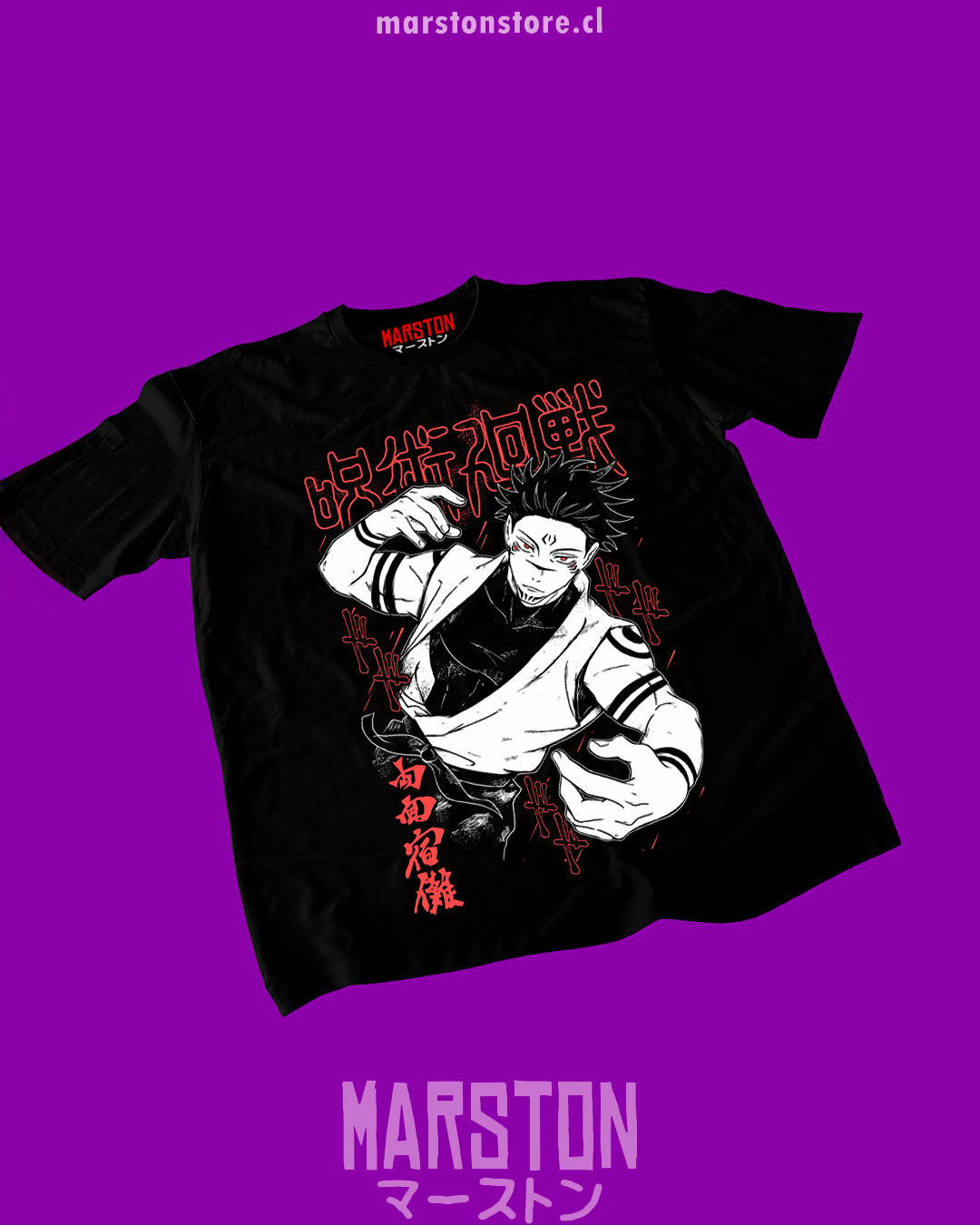 Polera negra Jujutsu Kaisen con diseño de Ryomen Sukuna