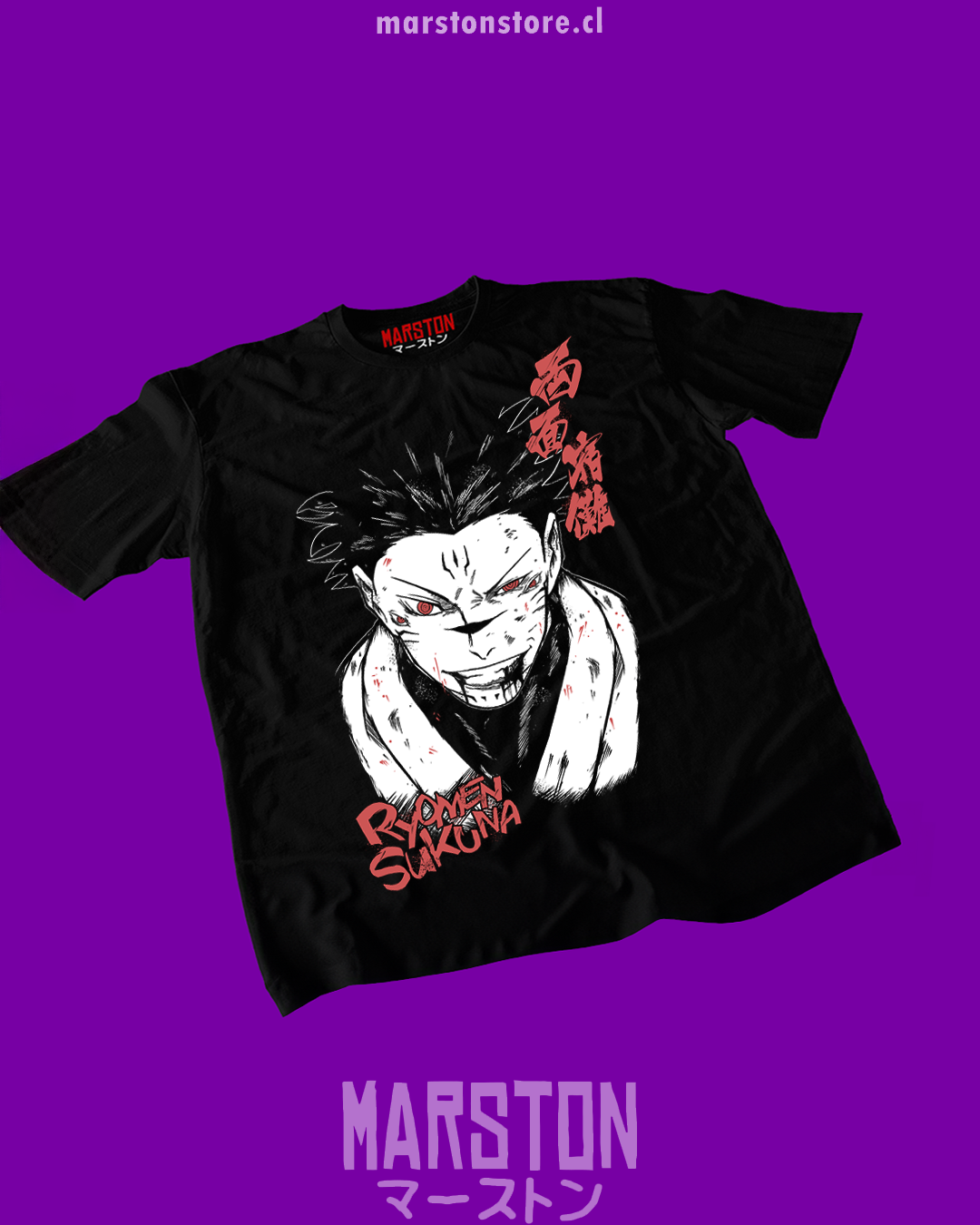 Polera negra Jujutsu Kaisen con diseño de Ryomen Sukuna