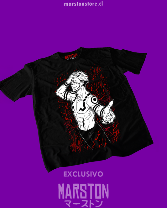 Polera negra Jujutsu Kaisen con diseño de Ryomen Sukuna