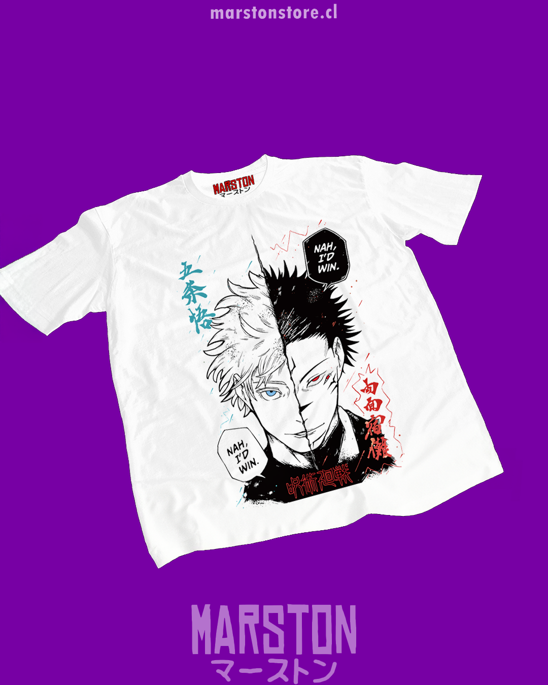 Polera blanca Jujutsu Kaisen con Ryomen Sukuna y Satoru Gojo