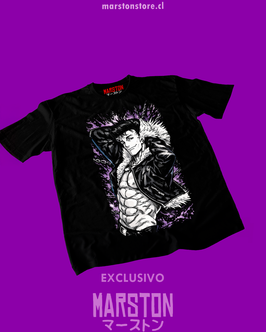 Polera negra Jujutsu Kaisen con diseño de Ryu Ishigori