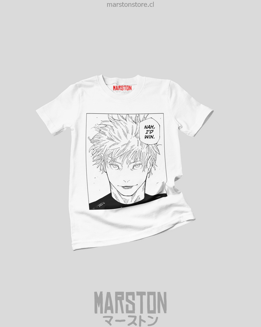 Polera blanca Jujutsu Kaisen con diseño de Satoru Gojo