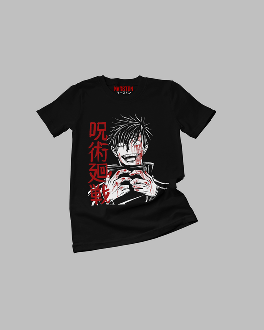 Polera negra Jujutsu Kaisen con diseño de Satoru Gojo