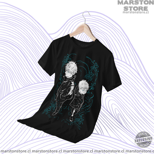 Polera negra Jujutsu Kaisen con diseño de Satoru Gojo