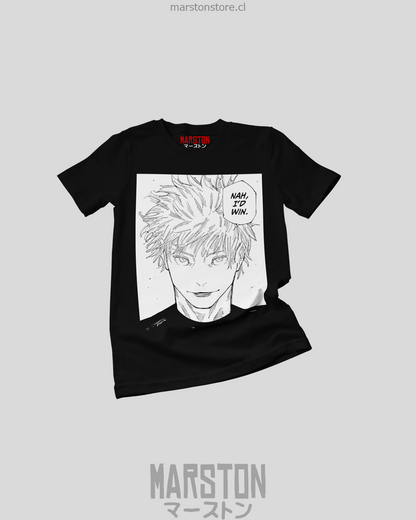 Polera negra Jujutsu Kaisen con diseño de Satoru Gojo
