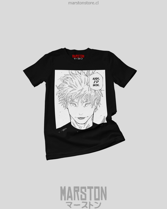 Polera negra Jujutsu Kaisen con diseño de Satoru Gojo