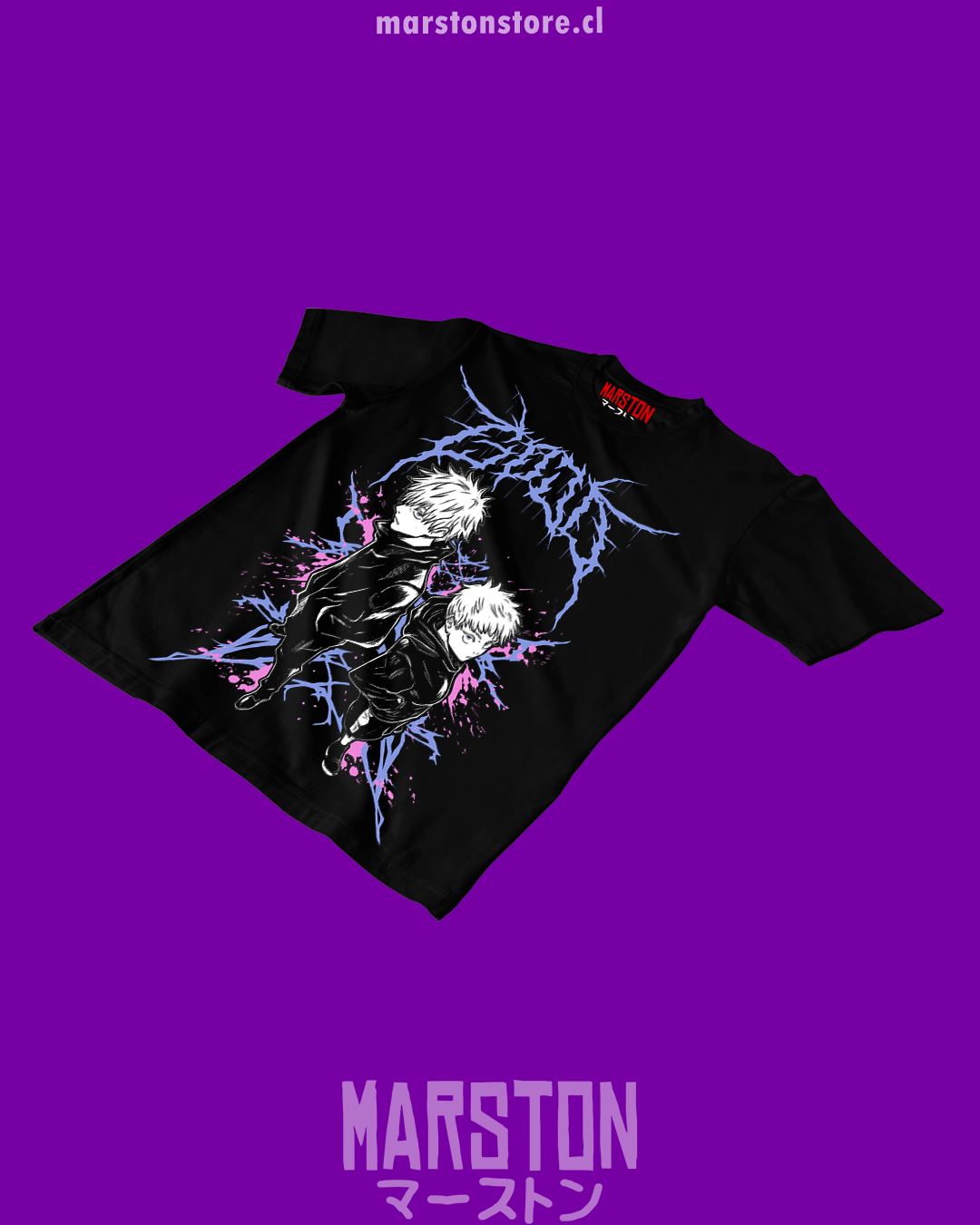 Polera negra Jujutsu Kaisen con diseño de Satoru Gojo