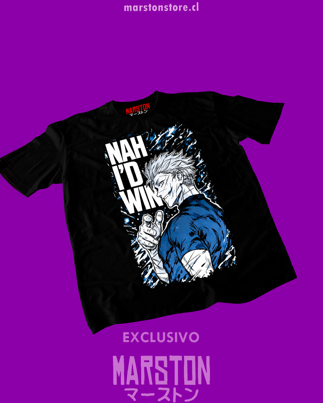 Polera negra Jujutsu Kaisen con diseño de Satoru Gojo