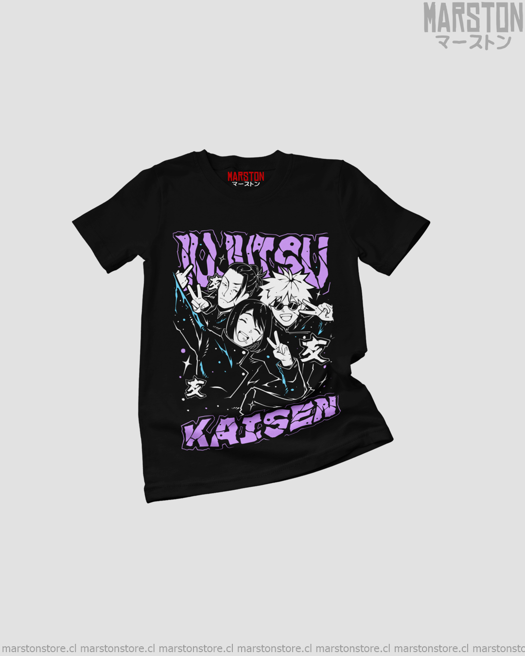 Polera negra Jujutsu Kaisen con Satoru Gojo, Suguru Geto y Shoko Ieiri