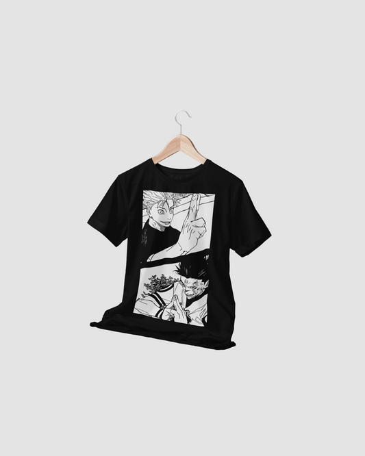 Polera negra Jujutsu Kaisen con Satoru Gojo contra Ryomen Sukuna