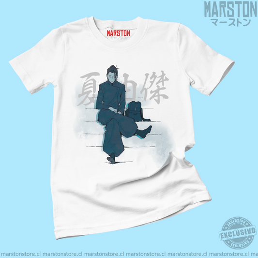 Polera blanca Jujutsu Kaisen con diseño de Suguru Geto
