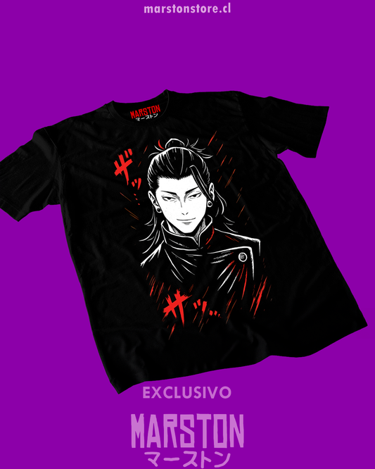 Polera negra Jujutsu Kaisen con diseño de Suguru Geto