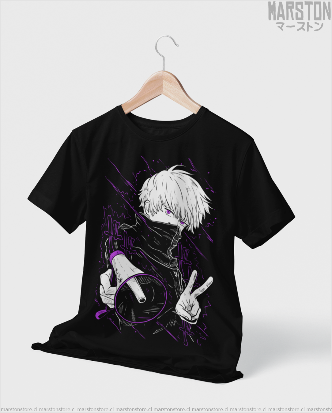 Polera negra Jujutsu Kaisen con diseño de Toge Inumaki
