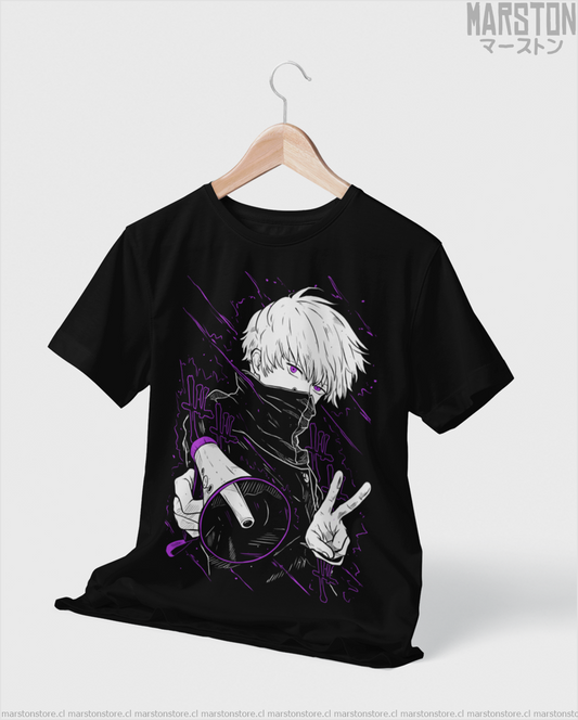 Polera negra Jujutsu Kaisen con diseño de Toge Inumaki