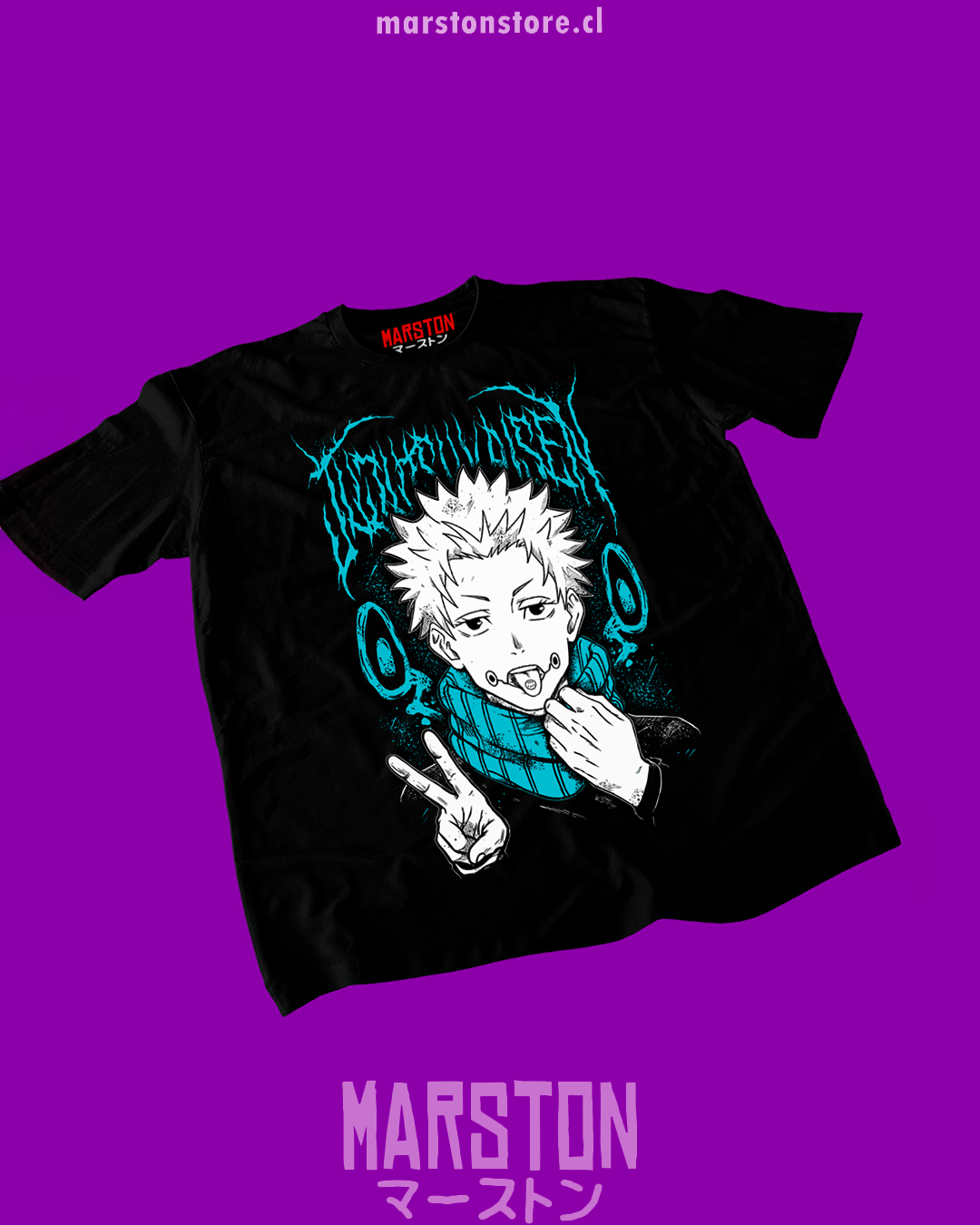 Polera negra Jujutsu Kaisen con diseño de Toge Inumaki