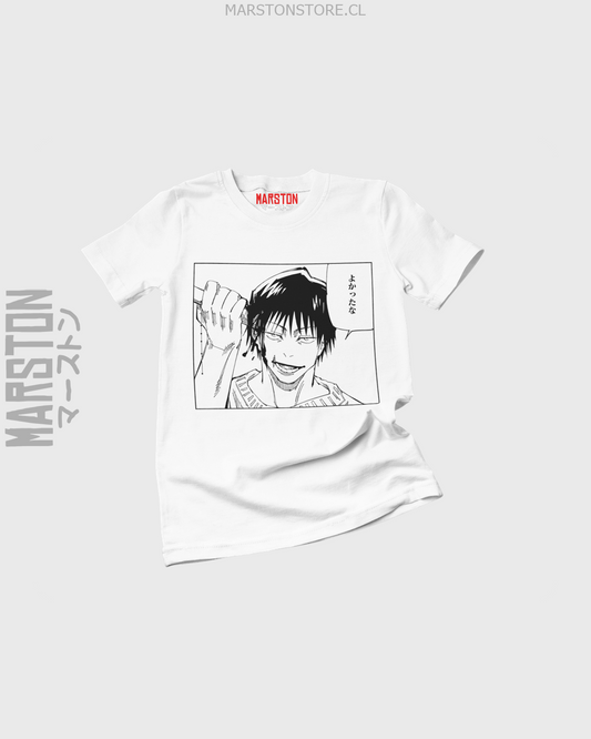 Polera blanca Jujutsu Kaisen con diseño de Toji Fushiguro