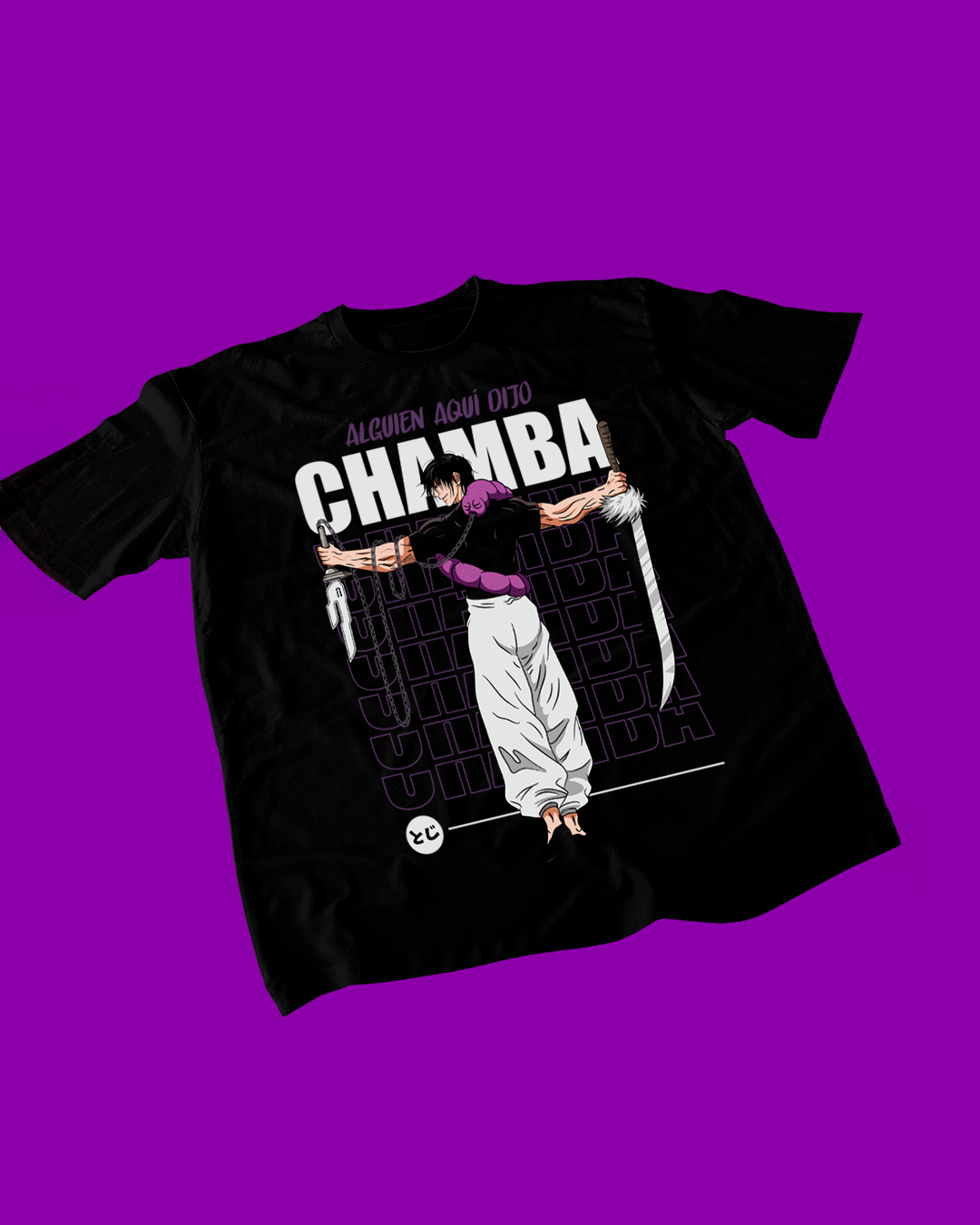 Polera negra Jujutsu Kaisen de Toji Fushiguro con diseño Alguien aquí dijo chamba