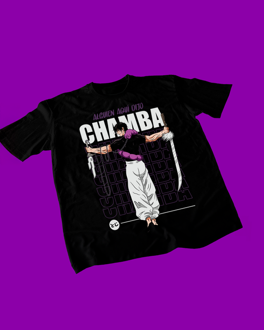 Polera negra Jujutsu Kaisen de Toji Fushiguro con diseño Alguien aquí dijo chamba