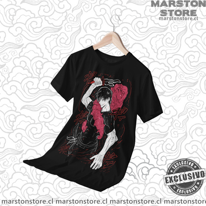 Polera negra Jujutsu Kaisen con diseño de Toji Fushiguro
