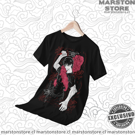 Polera negra Jujutsu Kaisen con diseño de Toji Fushiguro