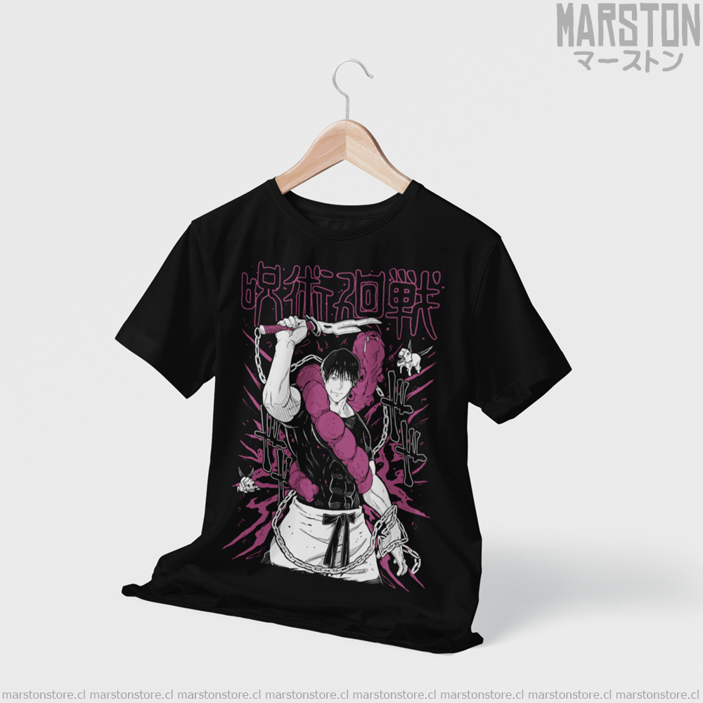Polera negra Jujutsu Kaisen con diseño de Toji Fushiguro