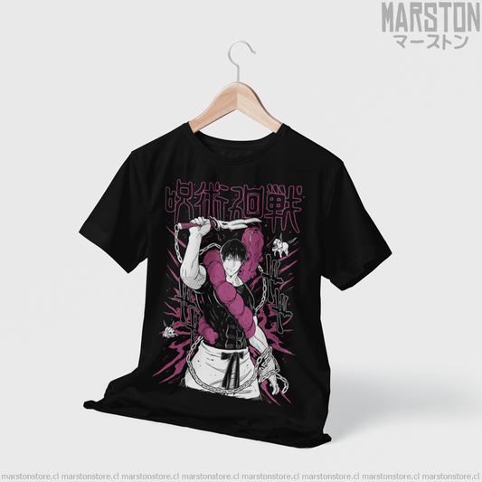 Polera negra Jujutsu Kaisen con diseño de Toji Fushiguro