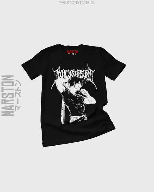 Polera negra Jujutsu Kaisen con diseño de Toji Fushiguro
