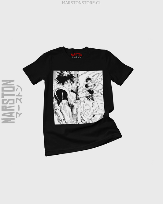 Polera negra Jujutsu Kaisen con diseño de Toji Fushiguro