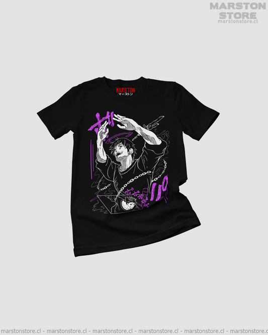 Polera negra Jujutsu Kaisen con diseño de Toji Fushiguro