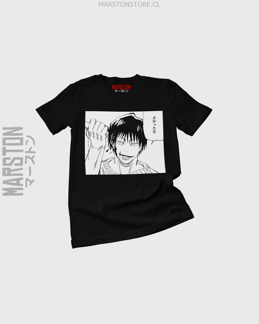 Polera negra Jujutsu Kaisen con diseño de Toji Fushiguro
