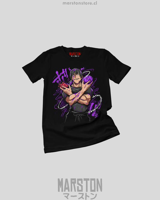 Polera negra Jujutsu Kaisen con diseño de Toji Fushiguro