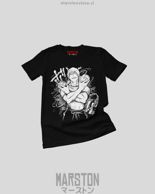 Polera negra Jujutsu Kaisen con diseño de Toji Fushiguro