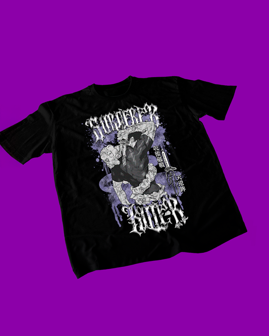 Polera negra Jujutsu Kaisen con diseño de Toji Fushiguro