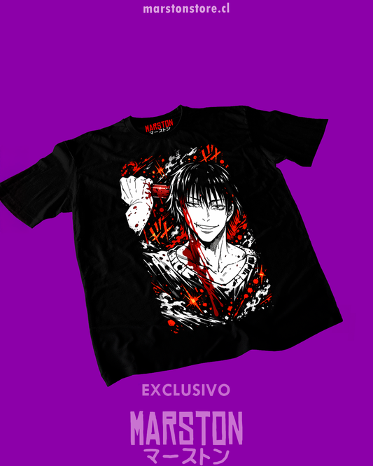 Polera negra Jujutsu Kaisen con diseño de Toji Fushiguro