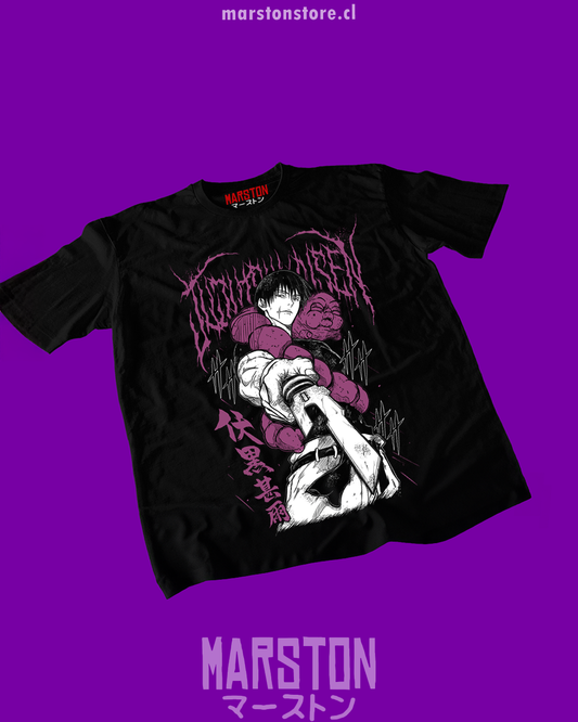 Polera negra Jujutsu Kaisen con diseño de Toji Fushiguro