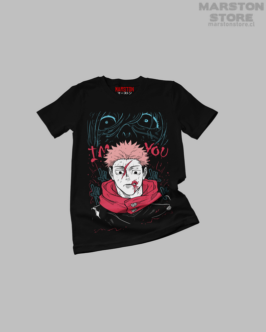 Polera negra Jujutsu Kaisen con Yuji Itadori y Mahito