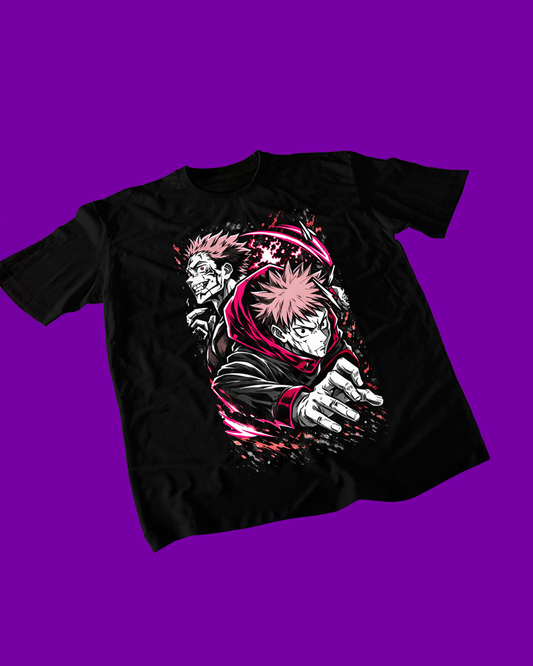 Polera negra Jujutsu Kaisen con Yuji Itadori y Ryomen Sukuna