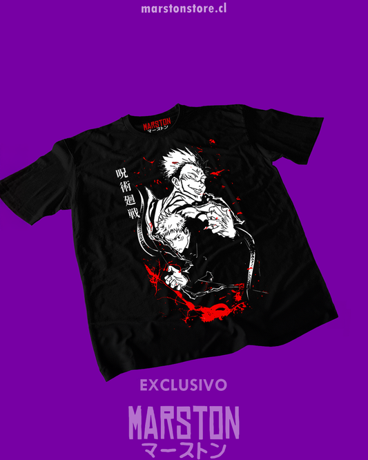 Polera negra Jujutsu Kaisen con Yuji Itadori y Ryomen Sukuna