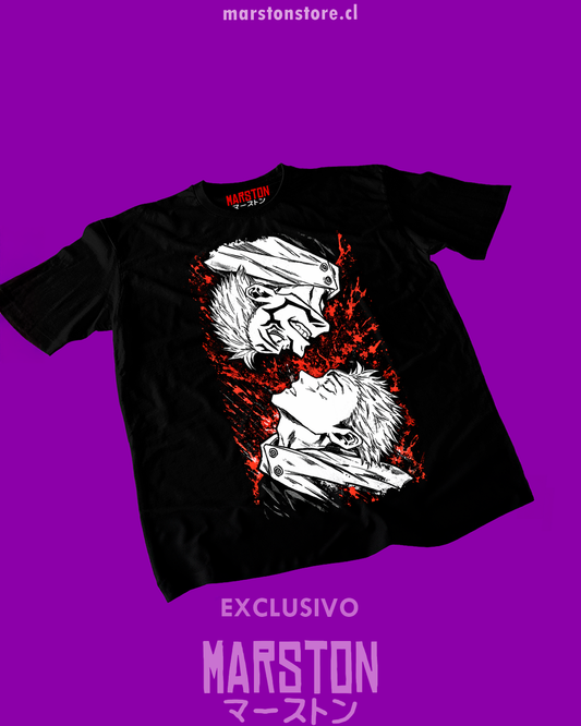 Polera negra Jujutsu Kaisen con Yuji Itadori y Ryomen Sukuna