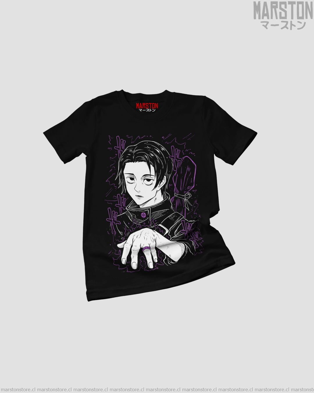 Polera negra Jujutsu Kaisen con diseño de Yuta Okkotsu