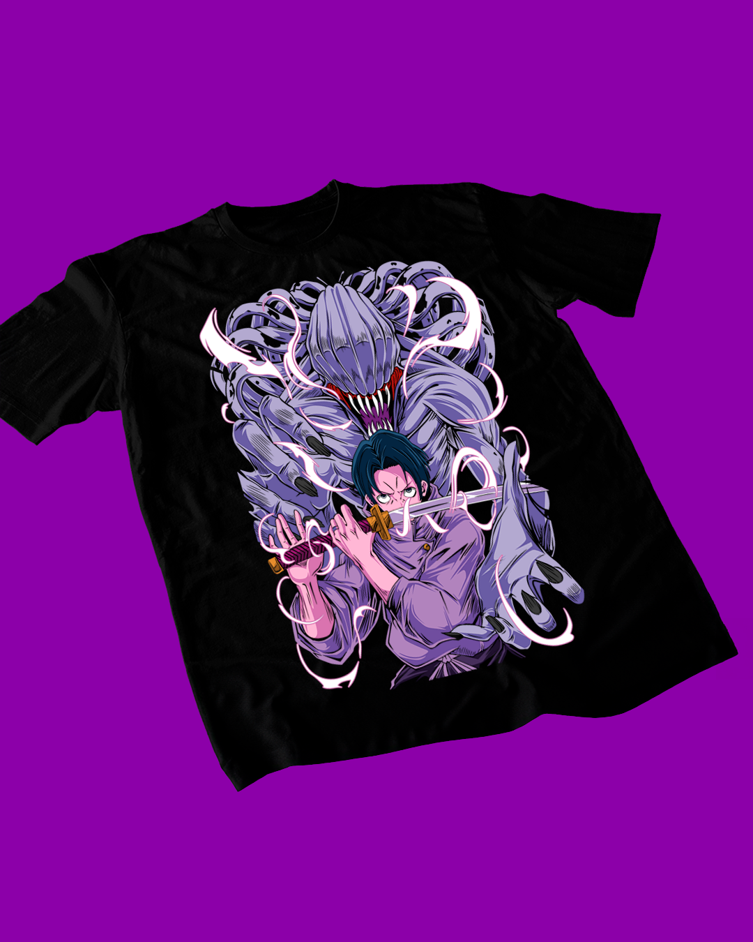 Polera negra Jujutsu Kaisen con diseño de Yuta Okkotsu